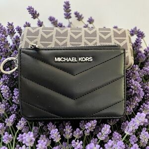 Michael Kors Black Quilted Zip Card Case with Keyring.